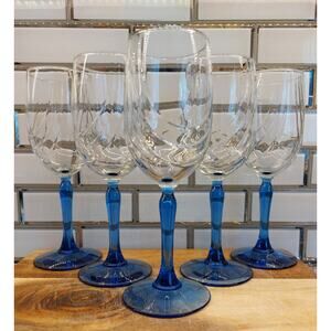 Vintage Lenox Cobalt Blue Stem Wine Glasses Dual Swag Draped ~ Set of 5